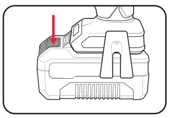 ozito PXBHS-600 60nm PXC Brushless Hammer Drill - Hold down the battery release