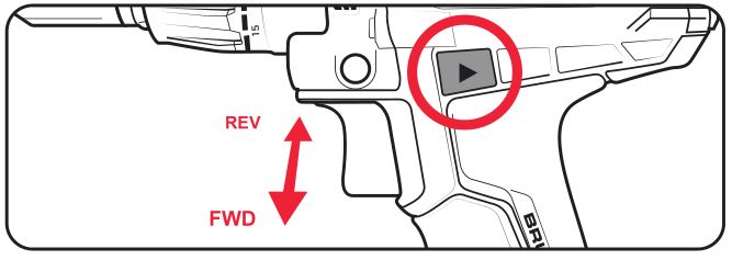 ozito PXBHS-600 60nm PXC Brushless Hammer Drill - Push the button towards the right of the tool to reverse the rotation