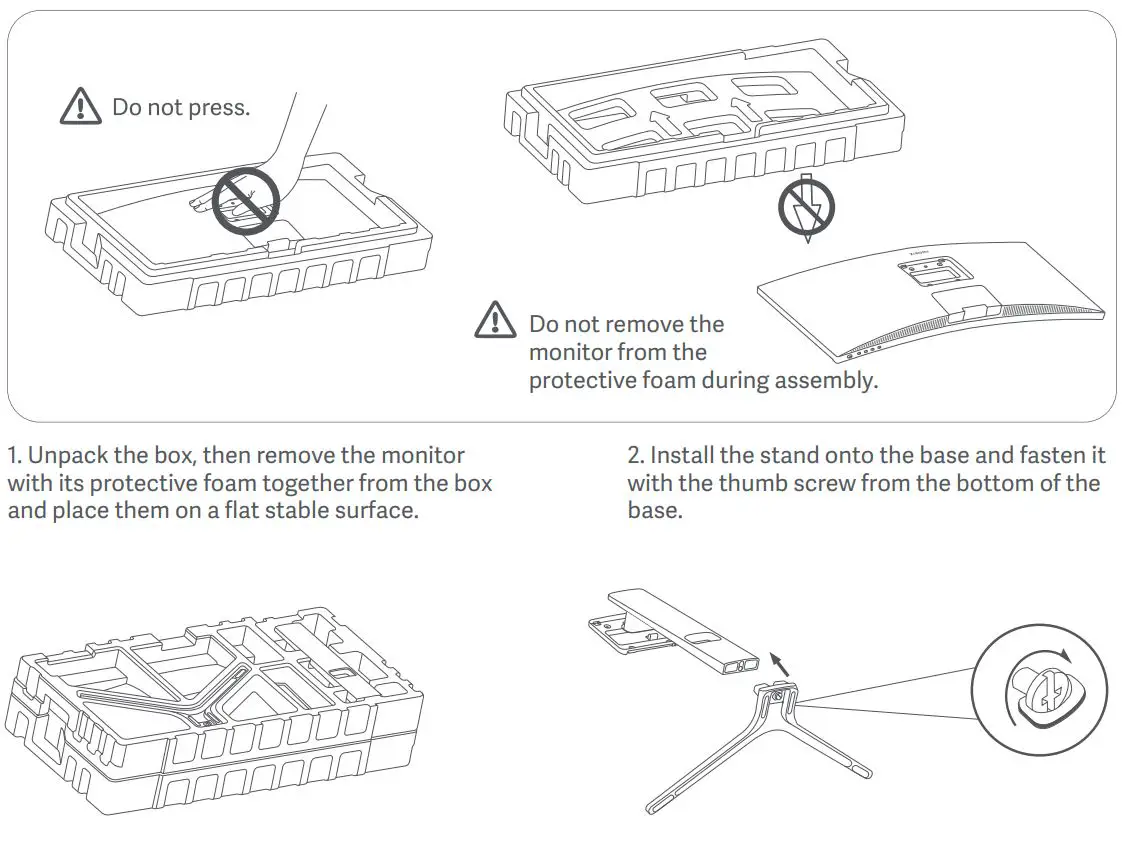 xiaomi 34103 30 Inch Curved Gaming Monitor User Manual - Installing the Base